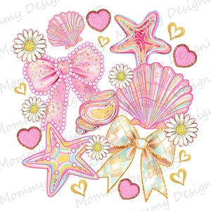 Pink Coquette Seashell Beach PNG | Retro Ocean Lover Design Digital Download File | Mode On Summer Vibes Girly Sublimation for Print PNG