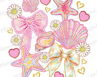 Pink Coquette Seashell Beach PNG, Retro Ocean Lover Design, Mode On Summer Vibes