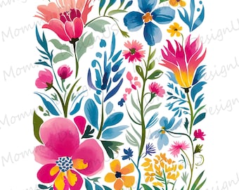 Boho Floral Summer Wildflowers PNG, Watercolor Summer Vibes Design