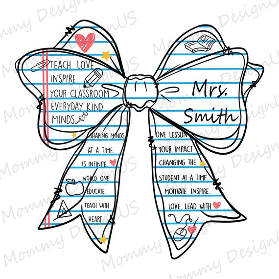Custom Teacher Coquette Bow PNG | Notebook Paper With Inspirational Quotes Design Digital Download File | Back To School Png for Print