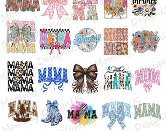人気のママバンドル PNG | 母の日デザインデジタルダウンロードファイル | プリント用トレンディなママ昇華 PNG