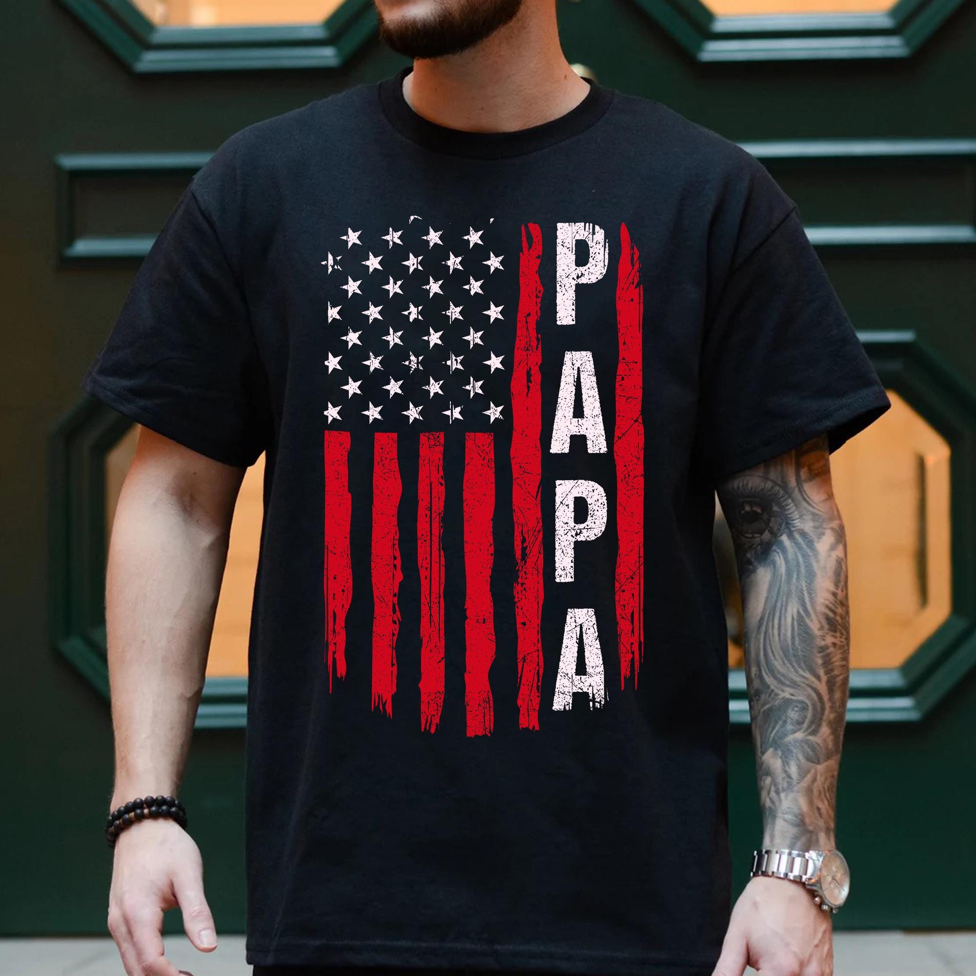 American Papa Flag Shirt PNG | Trendy Patriotic Dad Design Digital Download File | American Dad Flag Sublimation for Print PNG