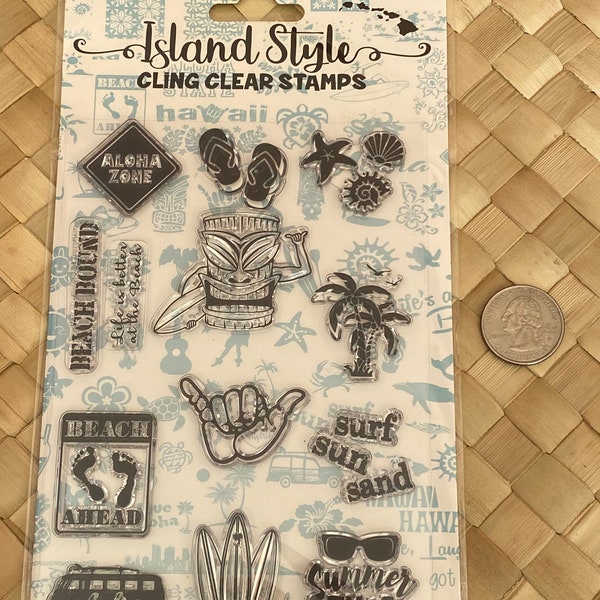 Hawaiian Beach Life Acrylic Clear Cling Stamps Island Aloha Ohana Hawaii Tropical Island Lei Polynesian Slippers Vacation Dance Luau Surfing