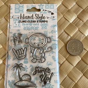 Sellos acrílicos transparentes Hawaiian Surfs Up Shaka Beach Aloha Vibes Mahalo Ohana Hawaii Polynesian Craft Papercrafting Scrapbooking Lilikoi