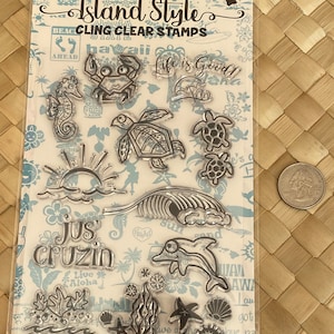 Hawaiianisches Ozeanleben Acrylbilder Klare Briefmarken Insel Aloha Ohana Hawaii Tropical Island Lei Polynesische Hausschuhe Urlaub Tanz Luau Surfen