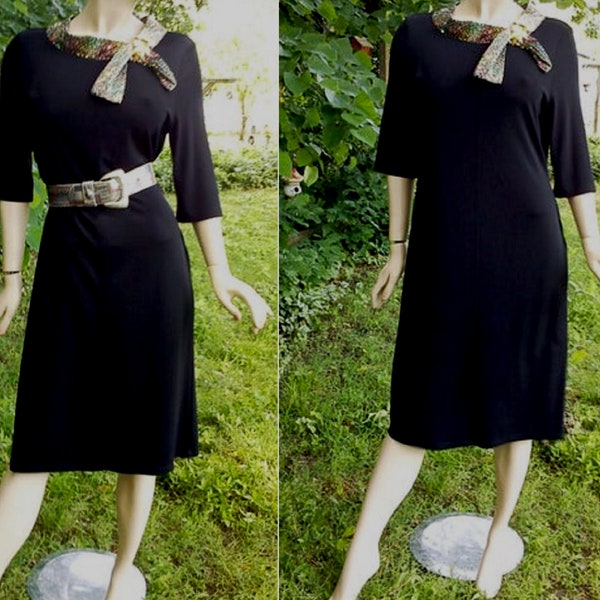 Vintage Dress Stretchy Dress Plus Size Dress 80s Dress 80s Cocktail Dress Black and Silver Dress Josephine Chaus, Dress Size 16