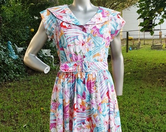 Vintage Dress 80s Dress Bold Floral Dress Sundress Summer