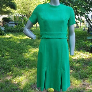 60s Dress Green Dress Vintage Dress Cotton Twill Dress Stage Costume Vintage Costume Cotton Dress 60s Costume Pleated Dress Spring Bild 2