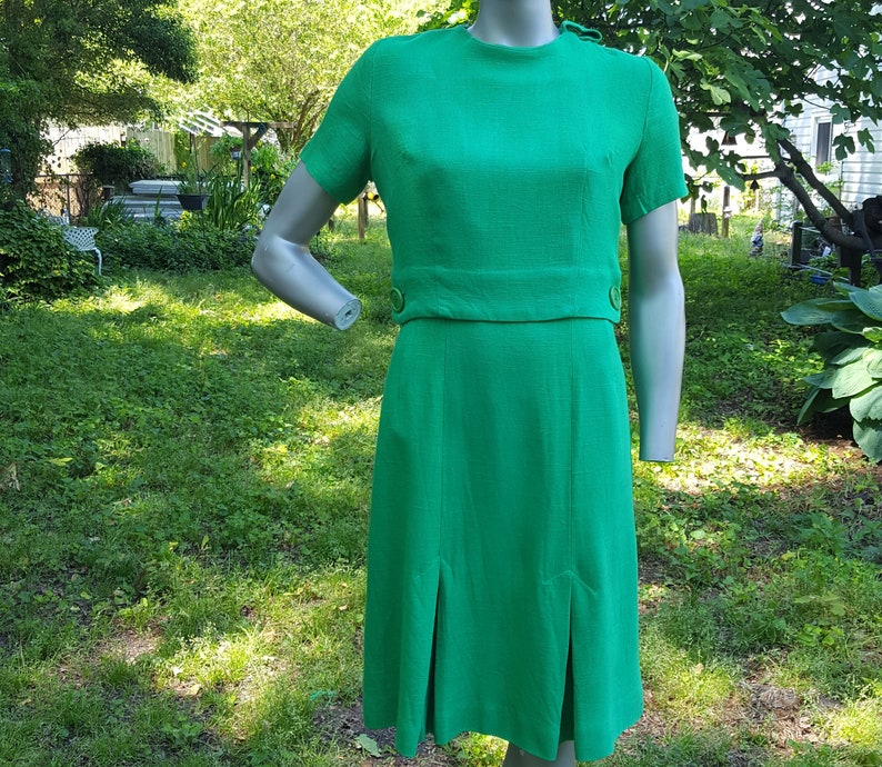 60s Dress Green Dress Vintage Dress Cotton Twill Dress Stage Costume Vintage Costume Cotton Dress 60s Costume Pleated Dress Spring Bild 2