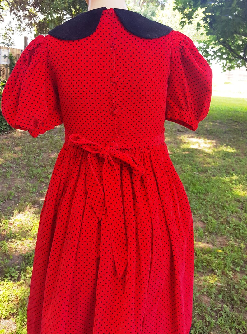 Girls Dress Size 12 Vintage Dress in Red with Black Polka Dots 80s Dress 80s Costume Stage Costume Red Dress Vintage Costume image 6