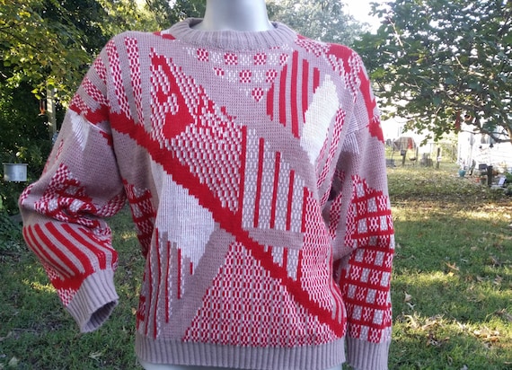 Womens Graphic Sweater 70s Sweater Vintage Ski Sw… - image 1