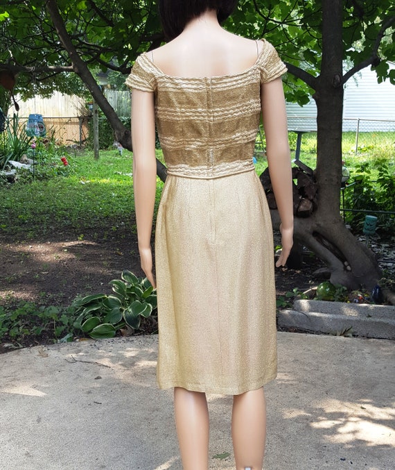 50s Dress Vintage Dress Gold Lamé Dress Glam Off … - image 5