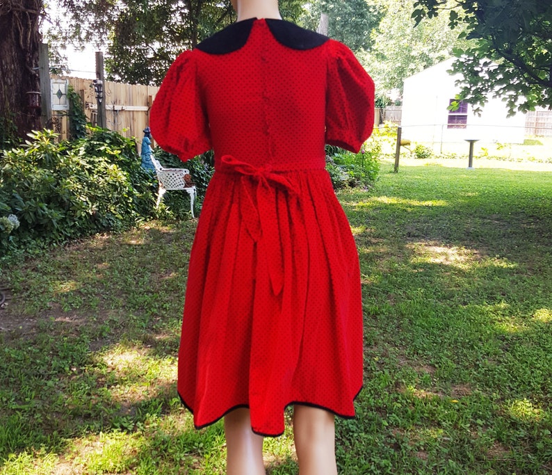 Girls Dress Size 12 Vintage Dress in Red with Black Polka Dots 80s Dress 80s Costume Stage Costume Red Dress Vintage Costume image 5