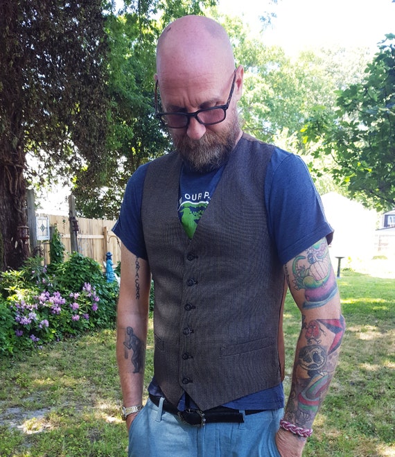 Mens 80s Vest in Brown Tweed Vintage Vest Stage C… - image 1