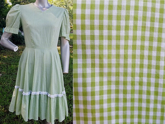 green and white gingham dress