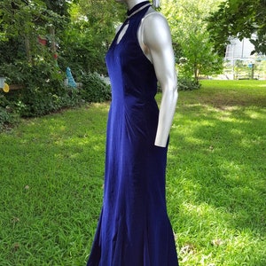 80s Prom Dress Vintage Dress Blue Velvet Dress Cut Out Dress Wedding Bridesmaid Dress 80s Dress Velvet Dress Mermaid Hem Halter Dress image 4