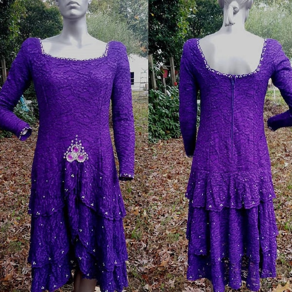 80s Dress, Vintage Dress, Renaissance Festival Dress, Fairy Dress, Purple Dress, Stage Costume, Rhinestone Dress, Stretchy Dress, Cosplay