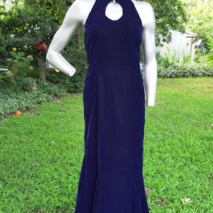 80s Prom Dress Vintage Dress Blue Velvet Dress Cut Out Dress Wedding Bridesmaid Dress 80s Dress Velvet Dress Mermaid Hem Halter Dress image 5