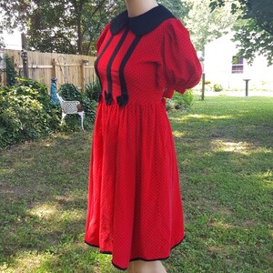 Girls Dress Size 12 Vintage Dress in Red with Black Polka Dots 80s Dress 80s Costume Stage Costume Red Dress Vintage Costume image 3