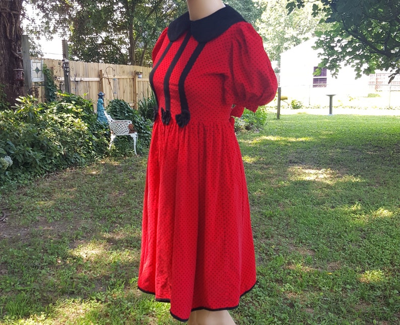 Girls Dress Size 12 Vintage Dress in Red with Black Polka Dots 80s Dress 80s Costume Stage Costume Red Dress Vintage Costume image 3