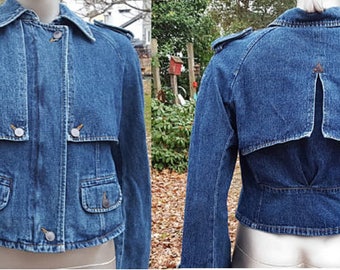 Vintage Denim Jacket Womens Jacket 90s Jacket Blue Jean Jacket Harvé Benard Gift for Her Vintage Jean Jacket Shoulder Epaulets,