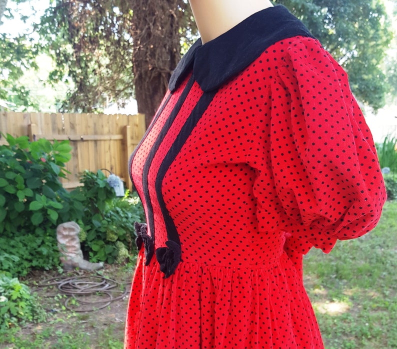 Girls Dress Size 12 Vintage Dress in Red with Black Polka Dots 80s Dress 80s Costume Stage Costume Red Dress Vintage Costume image 4