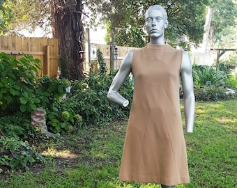 60 Dress A-line Dress Bleeker Street Dress Mod Dress Vintage Dress Tan Dress Vintage Costume 60s Costume Stage Costume