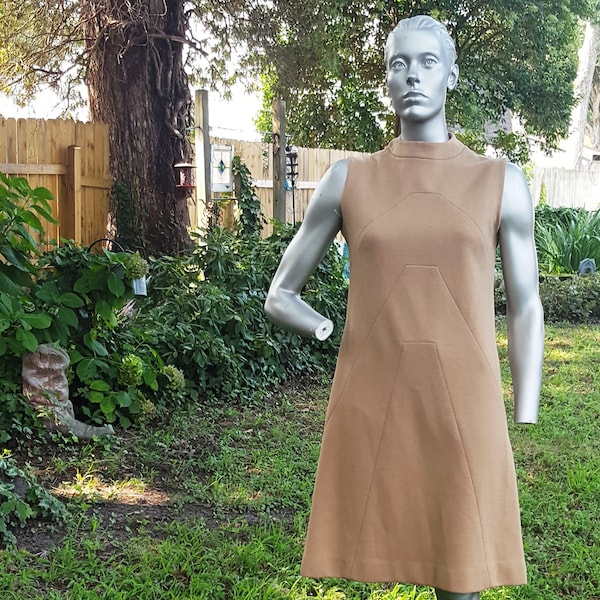 60 Dress A-line Dress Bleeker Street Dress Mod Dress Vintage Dress Tan Dress Vintage Costume 60s Costume Stage Costume