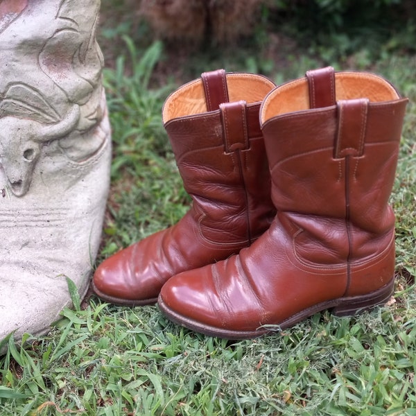 Mens Justin Roper Boots in Brown, Vintage Leather Boots, Vintage Ropers, Justin 3802, Vintage Boots, Brown Boots