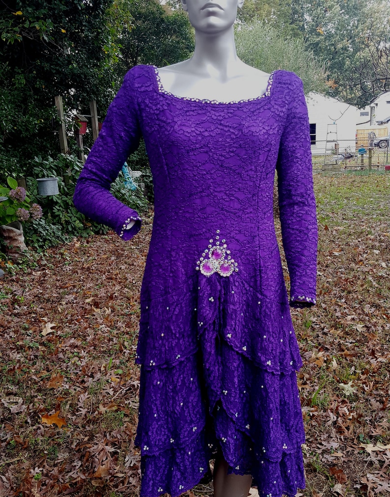 80s Dress, Vintage Dress, Renaissance Festival Dress, Fairy Dress, Purple Dress, Stage Costume, Rhinestone Dress, Stretchy Dress, Cosplay image 2