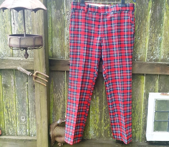 Mens 70s Pants, Vintage Plaid Pants, Hipster Pants