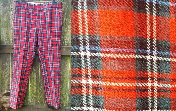 Mens 70s Pants, Vintage Plaid Pants, Hipster Pants