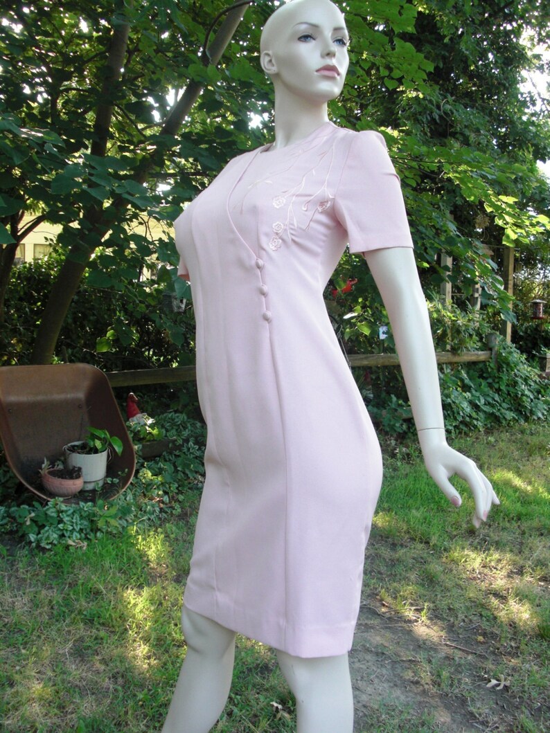 80s Dress 80s Cocktail Dress Pink Dress Embroidered Dress Pale Pink Dress Vintage Dress Dress Size 6 80s Costume Caron Petite