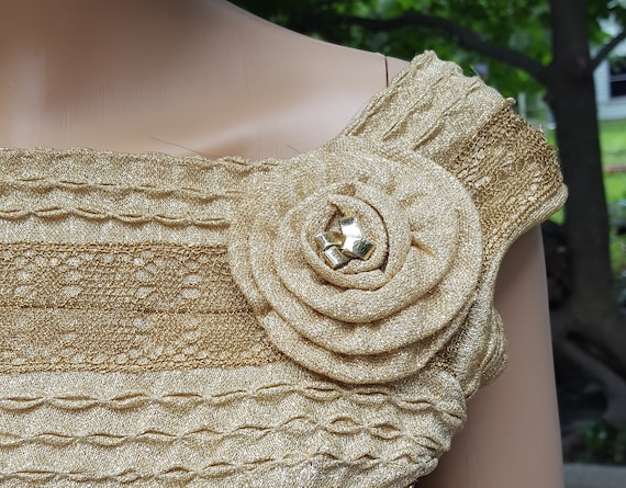 50s Dress Vintage Dress Gold Lamé Dress Glam Off … - image 7