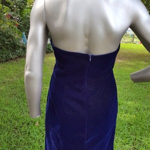 80s Prom Dress Vintage Dress Blue Velvet Dress Cut Out Dress Wedding Bridesmaid Dress 80s Dress Velvet Dress Mermaid Hem Halter Dress image 3