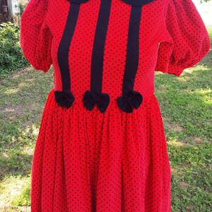 Girls Dress Size 12 Vintage Dress in Red with Black Polka Dots 80s Dress 80s Costume Stage Costume Red Dress Vintage Costume image 2