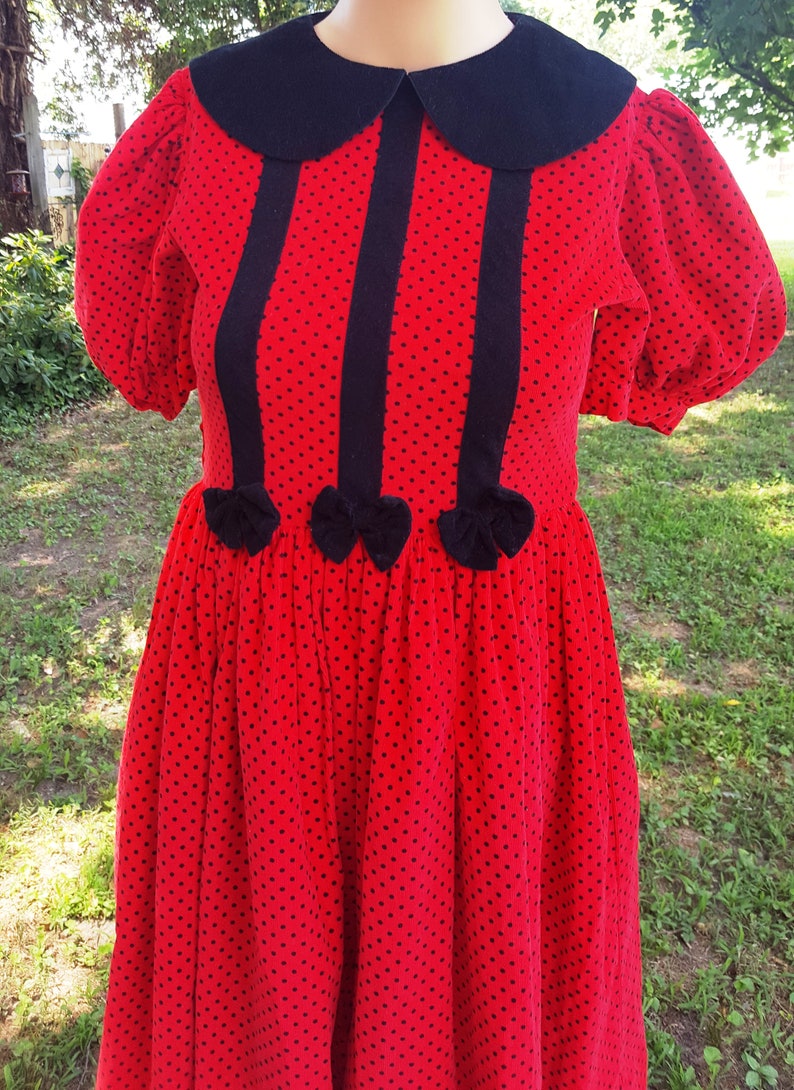 Girls Dress Size 12 Vintage Dress in Red with Black Polka Dots 80s Dress 80s Costume Stage Costume Red Dress Vintage Costume image 2