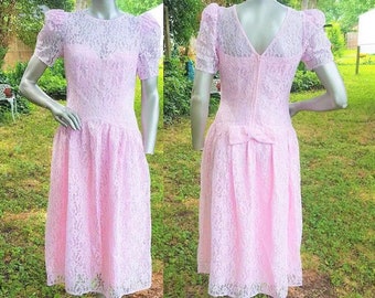 80s Prom Dress in Pink Lace, Bridesmaid Dress, 80s Dress, Vintage Dress, 80s Costume, Jane Schaffhausen, Bellle France, Stage Costume