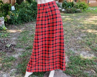 OOAK 70s Skirt Maxi Skirt Plaid Skirt Tartan Skirt Holiday Shirt Vintage Skirt Flannel Skirt Wool Skirt Vintage Costume Maxi Size 6