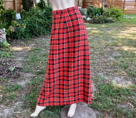 OOAK 70s Skirt Maxi Skirt Plaid Skirt Tartan Skir… - image 1