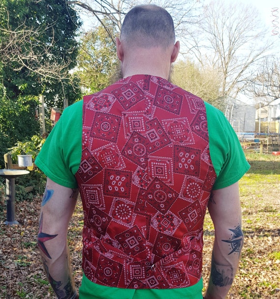 Red Bandanna Vest Mens Vest 70s Vest Vintage Vest… - image 3