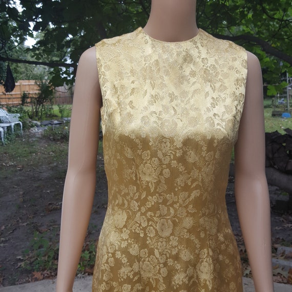 50s Dress, 50s Cocktail Dress, Gold Dress, Brocad… - image 7