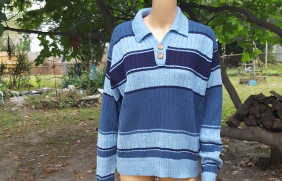 Men's Sweater 70s Sweater Striped Sweater Vintage… - image 1