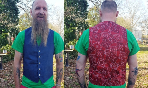 Red Bandanna Vest Mens Vest 70s Vest Vintage Vest… - image 1