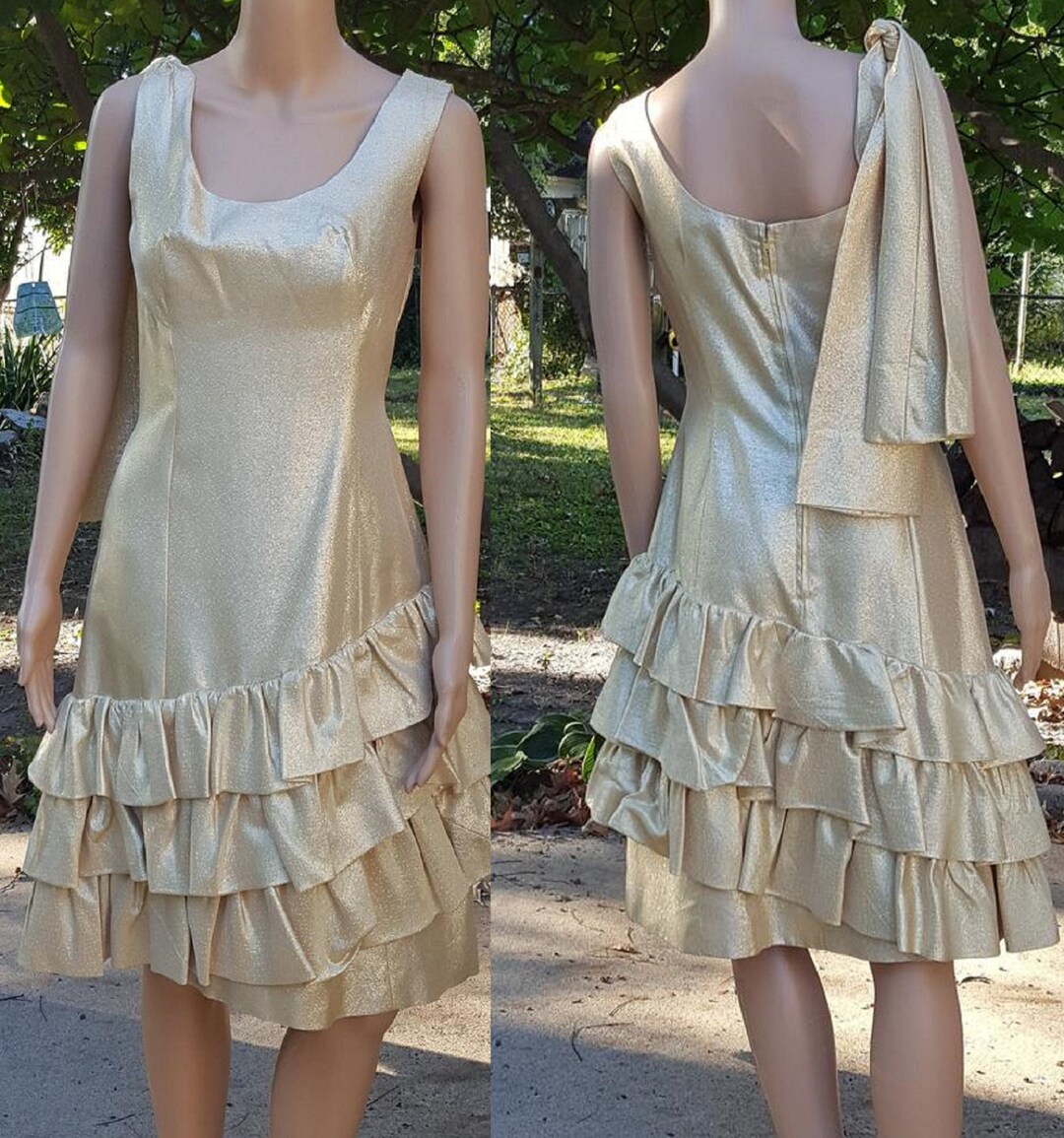 Vintage Cocktail Dress 50s Dress Vintage Dress 50s Party Dress Gold ...