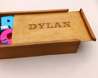 OOAK Hand Carved Alphabet Blocks with Hand Made Box Dylan Vintage Toys Vintage Blocks Handpainted Blocks Zebra Penguin Xray Owl Wagon