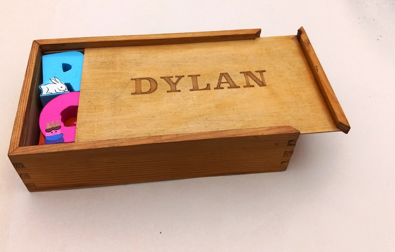 OOAK Hand Carved Alphabet Blocks with Hand Made Box Dylan Vintage Toys Vintage Blocks Handpainted Blocks Zebra Penguin Xray Owl Wagon image 1