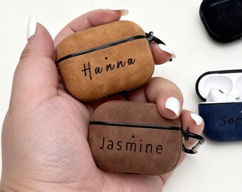 Personalized Custom name Initials leather AirPods Pro Case/Cover with Clip/Multi Colors-Meaningful Gift Case/For AirPods 1 2 3 4 Pro 2 3