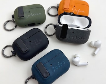 Personalized Custom Name Flocked Faux leather AirPods Pro Case/Cover with Clip Hook Case Customized For AirPods 1 2 3 4 Pro 2 3