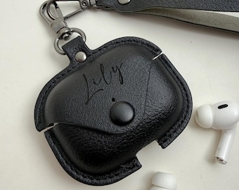 Personalized name Vegan PU Leather AirPods Case – Keychain AirPods Pro Case，For Airpods 4th, AirPods 2/3 Case with hook，Valentine Gift